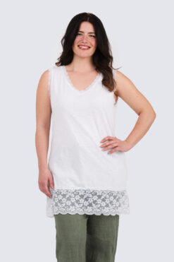 Trikootoppi Pitsihelma - Valkoinen