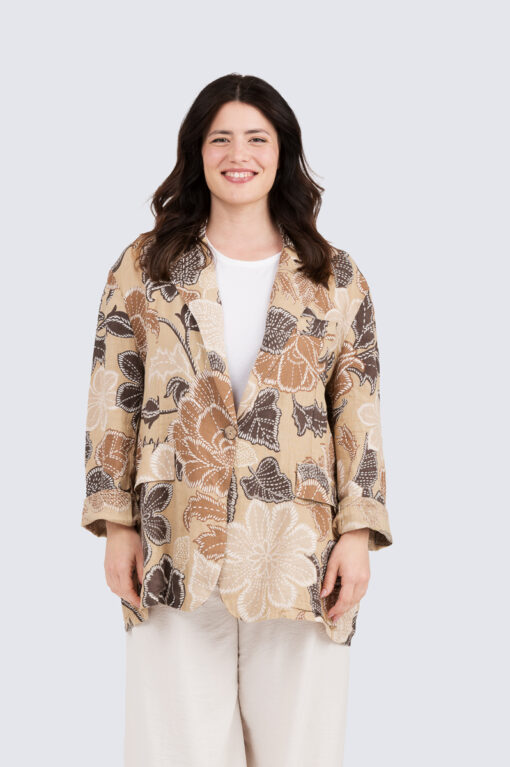 Kukallinen pellavajakku - beige