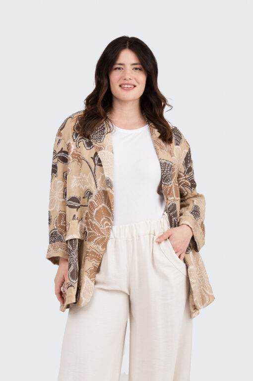 Kukallinen pellavajakku - beige - Image 2
