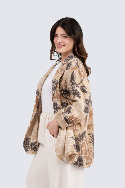 Kukallinen pellavajakku - beige - Image 3