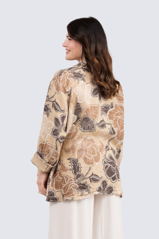 Kukallinen pellavajakku - beige - Image 4
