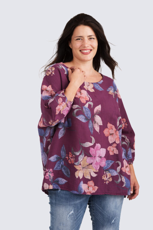 Alessia kukkapusero - luumunpunainen - Image 3