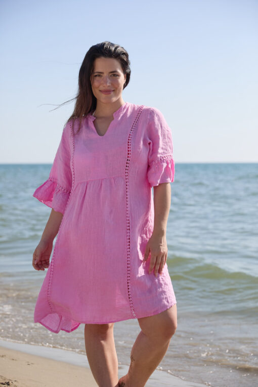 Rosalinda pellavamekko - vaaleanpunainen