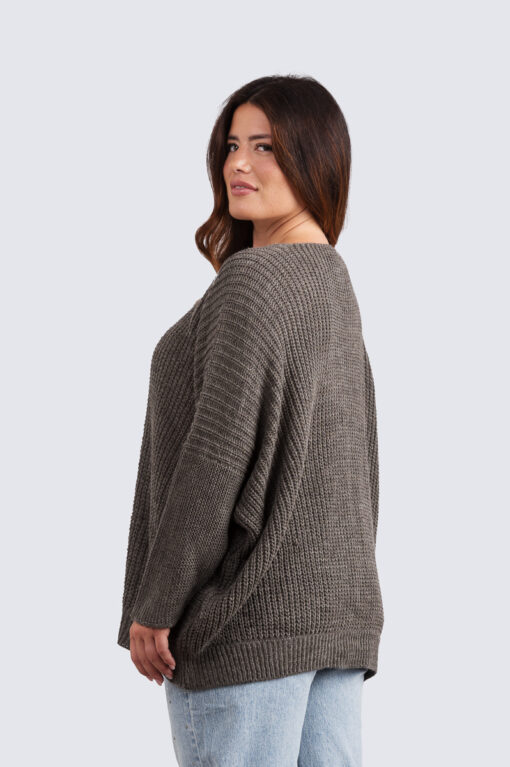 Kati v-aukko neule - harmaa - Image 3