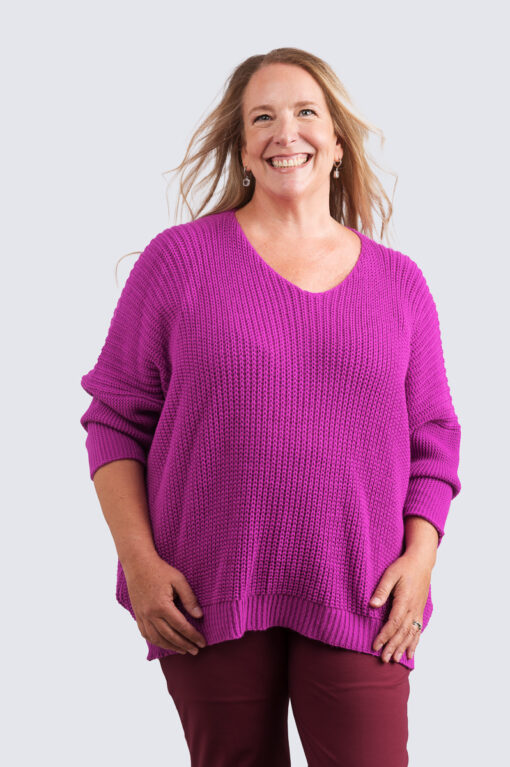 Kati v-aukko neule - magenta