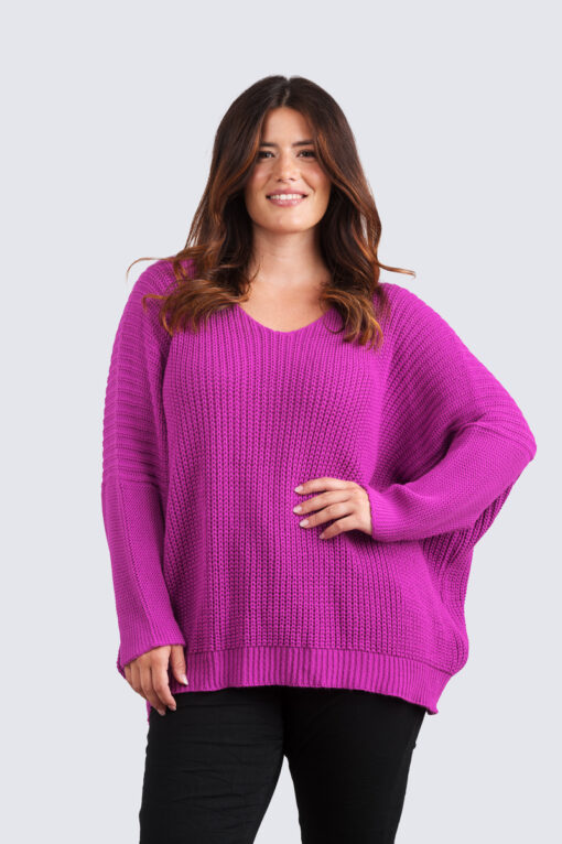 Kati v-aukko neule - magenta - Image 2
