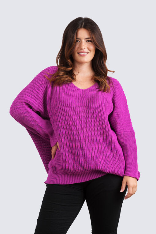Kati v-aukko neule - magenta - Image 3