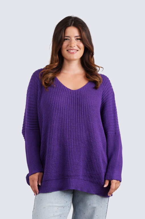 Kati v-aukko neule - violetti - Image 2