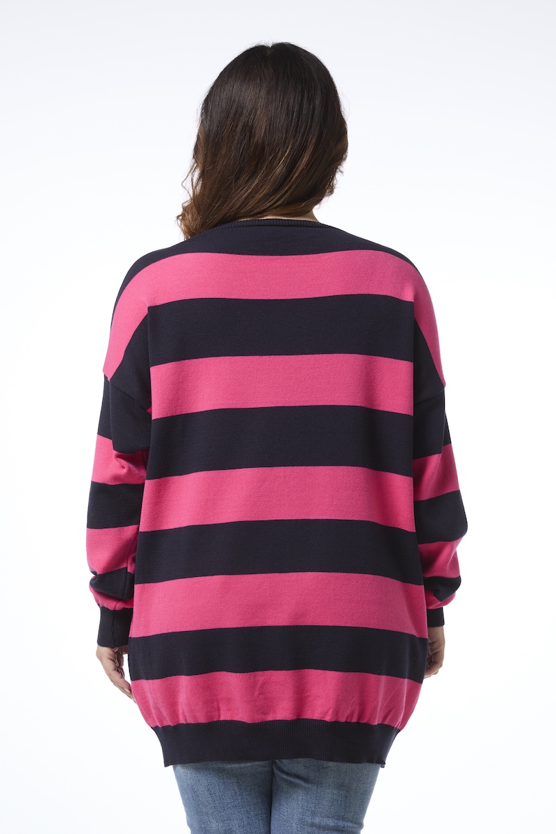 Pitkä raitaneule - pinkki-tummansininen - Image 3