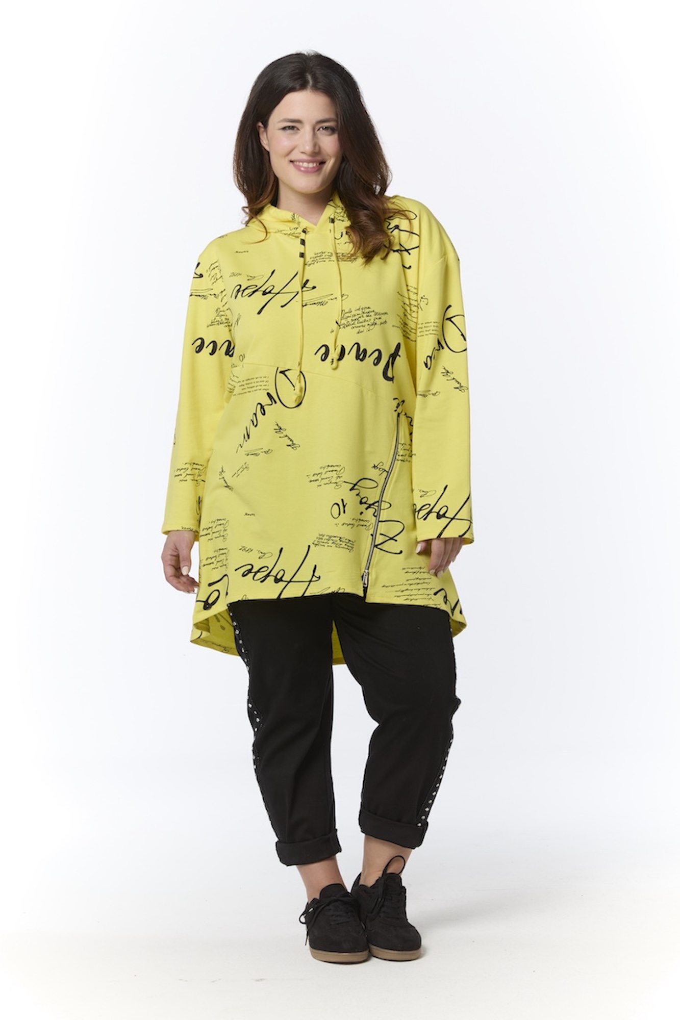 Zipper text collegetunika - keltainen