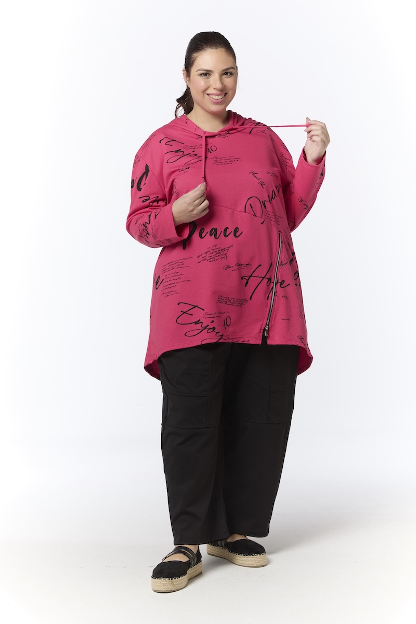 Zipper text collegetunika - pinkki