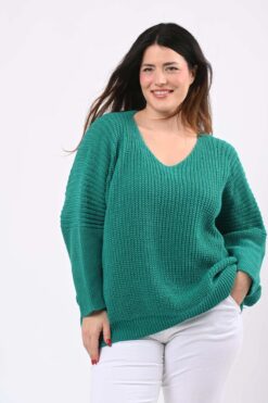 Kati v-aukko neule - petroolinvihreä