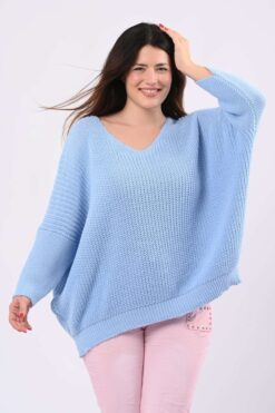 Kati v-aukko neule - vaaleansininen