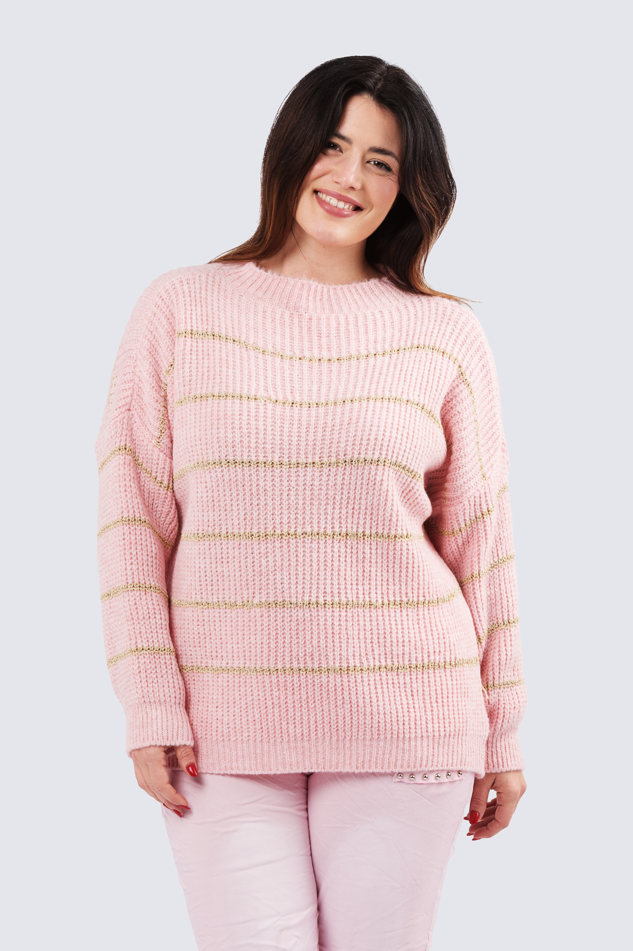 Lillil kultaraitaneule - roosa - Image 3