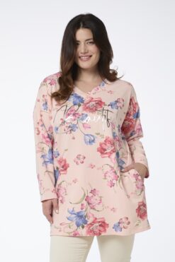 Anni pitkä kukkatunika - vaaleanpunainen