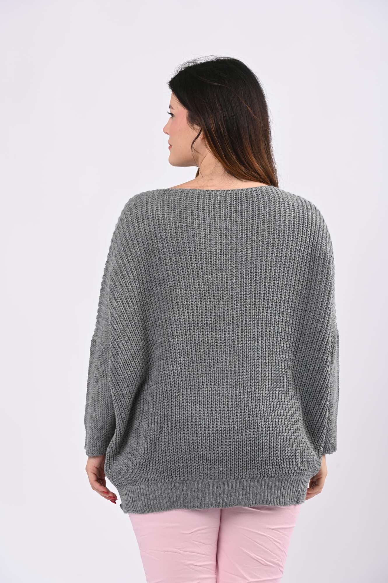 Kati v-aukko neule - harmaa - Image 3