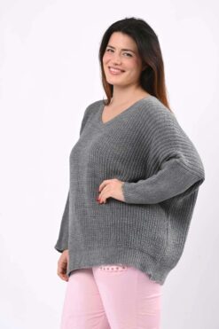 Kati v-aukko neule - harmaa