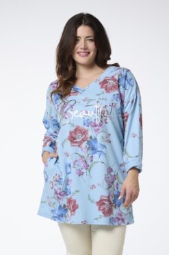 Anni pitkä kukkatunika - vaaleansininen