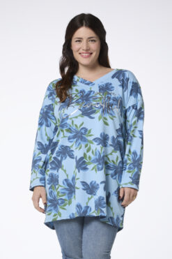 Sirpa pitkä kukkatunika- vaaleansininen