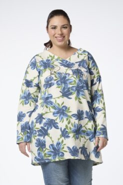 Sirpa pitkä kukkatunika- luonnonvalkoinen