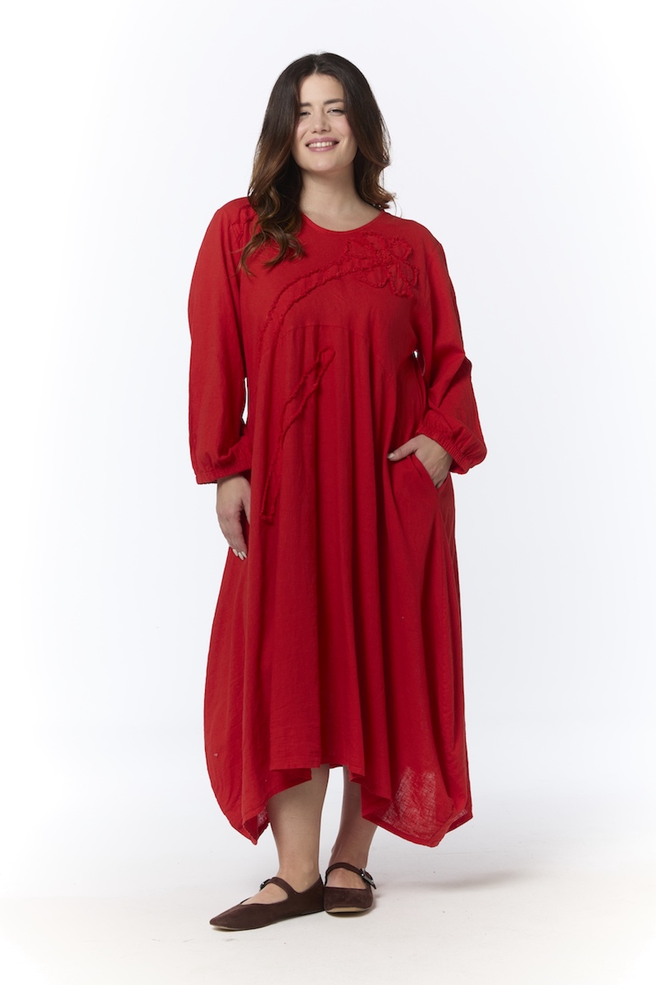 Ursula pellavapuuvillamekko - punainen