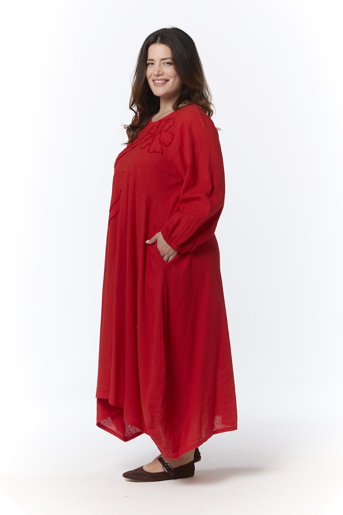 Ursula pellavapuuvillamekko - punainen - Image 2