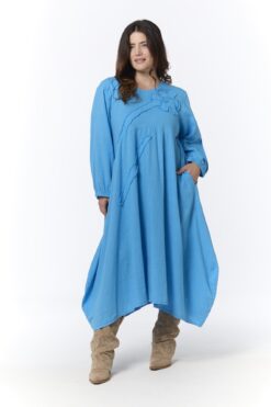 Ursula pellavapuuvillamekko - turkoosi