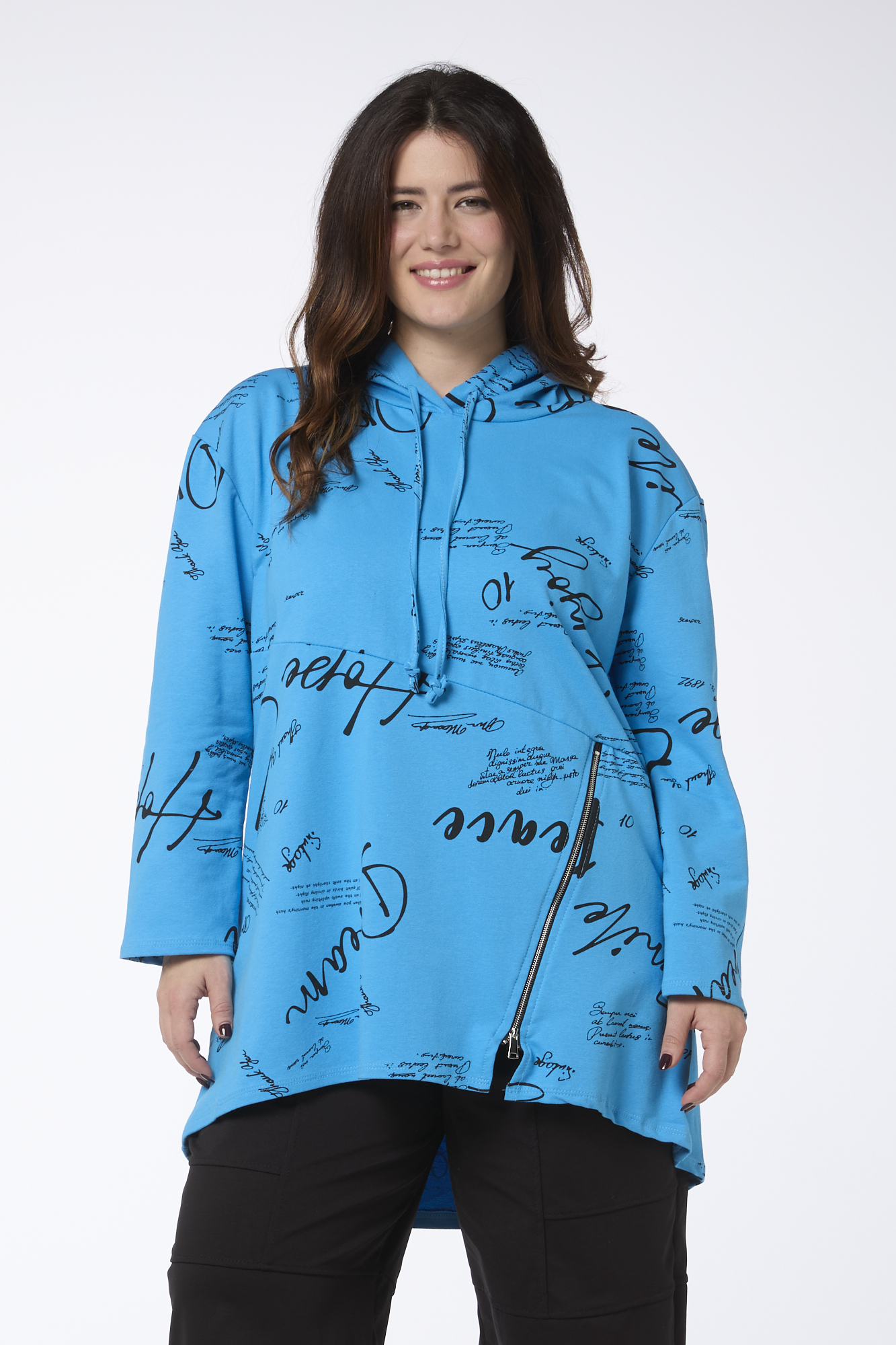 Zipper text collegetunika - turkoosi