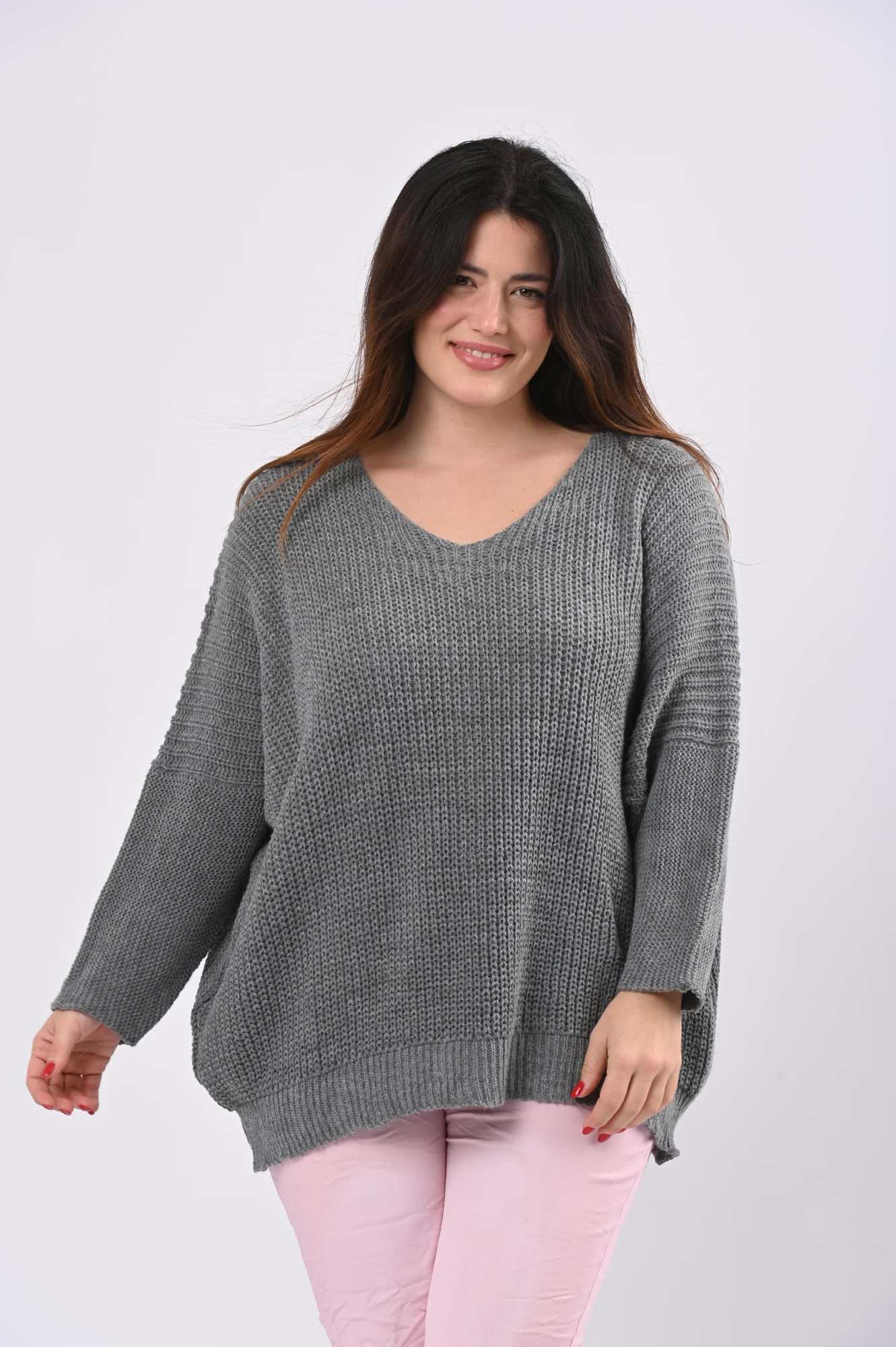 Kati v-aukko neule - harmaa - Image 2