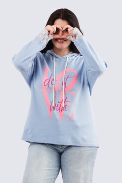 Do it with love hoodie - vaaleansininen