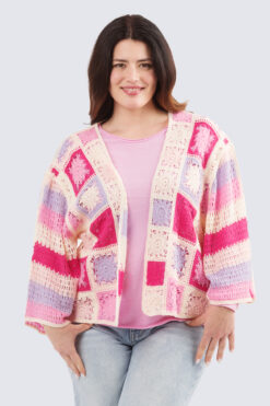 Boho virkattu takki - Pinkki