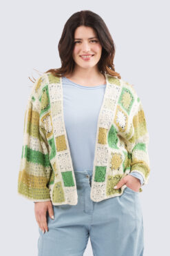 Boho virkattu takki - Vihreä