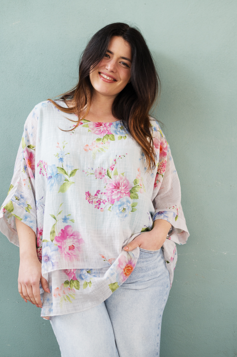 Eveliina tunika - vaaleansini/valkoinen