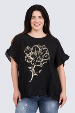 Kimalluskukkapusero - musta