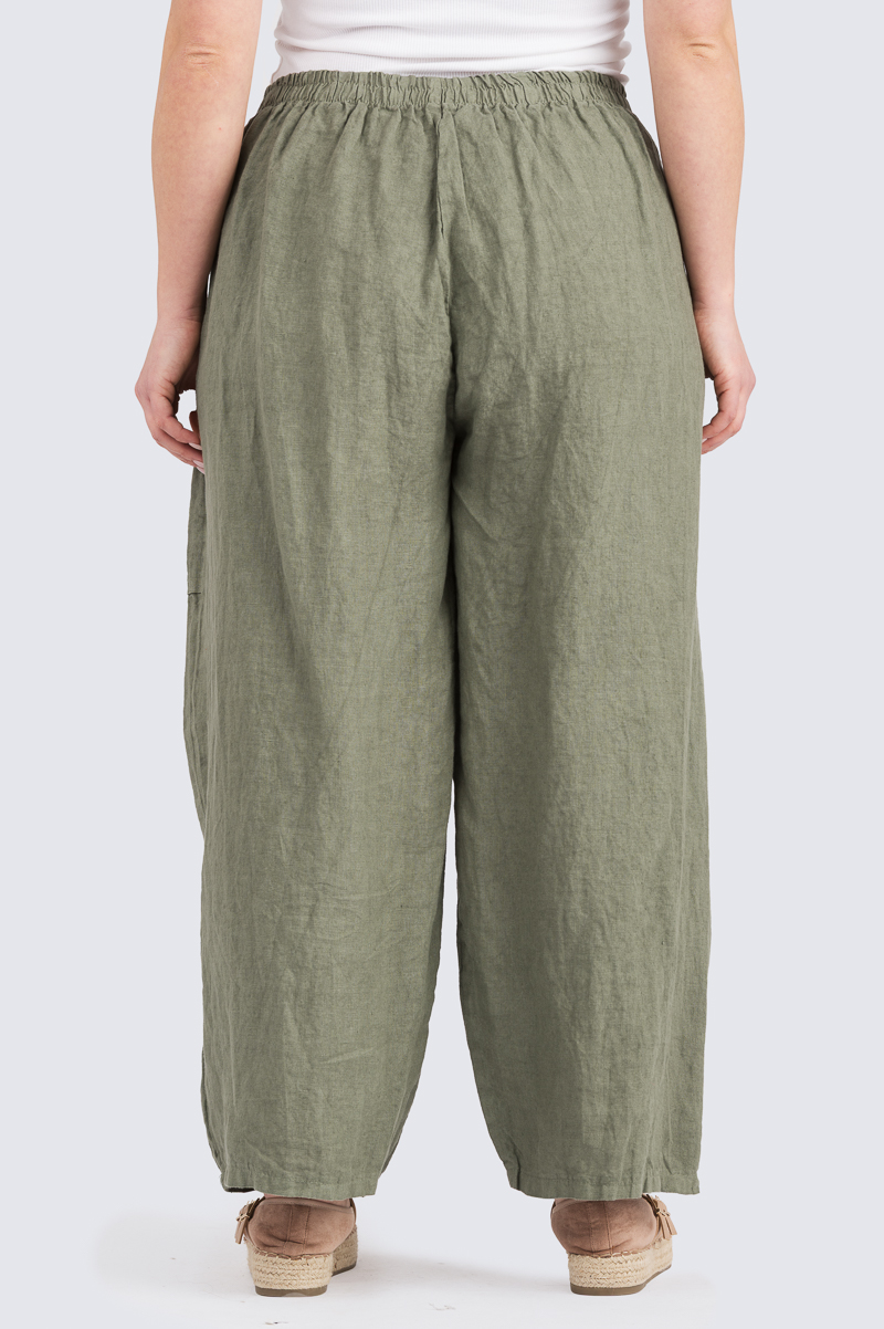 Annika pellavahousut - oliivi - Image 3