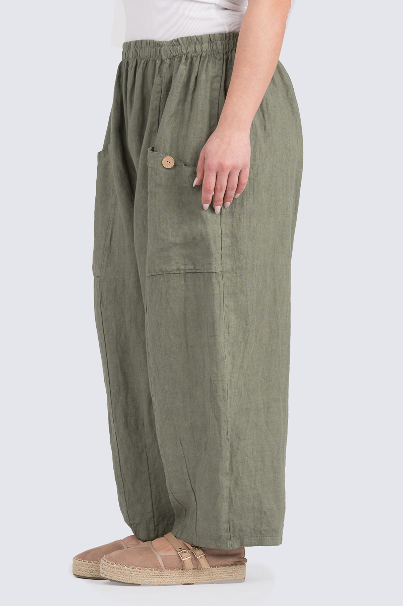 Annika pellavahousut - oliivi - Image 2