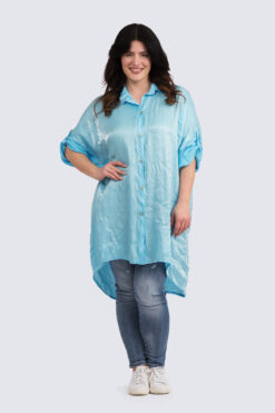 Satiini pitkä paitis - vaalea turkoosi