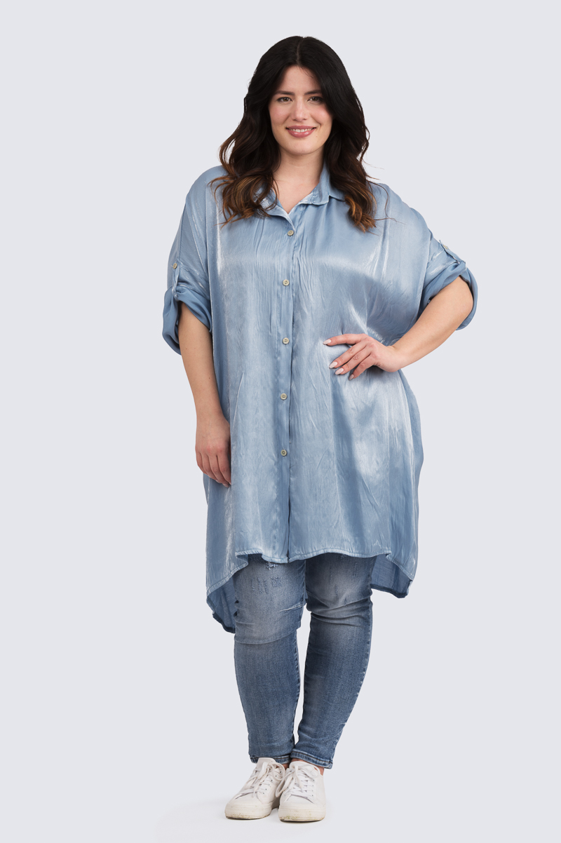 Satiini pitkä paitis - sininen - Image 3