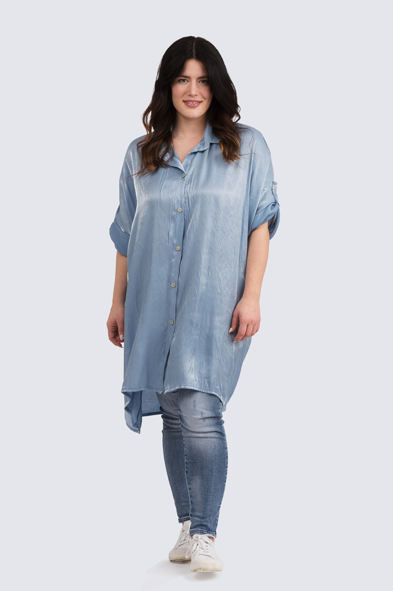 Satiini pitkä paitis - sininen