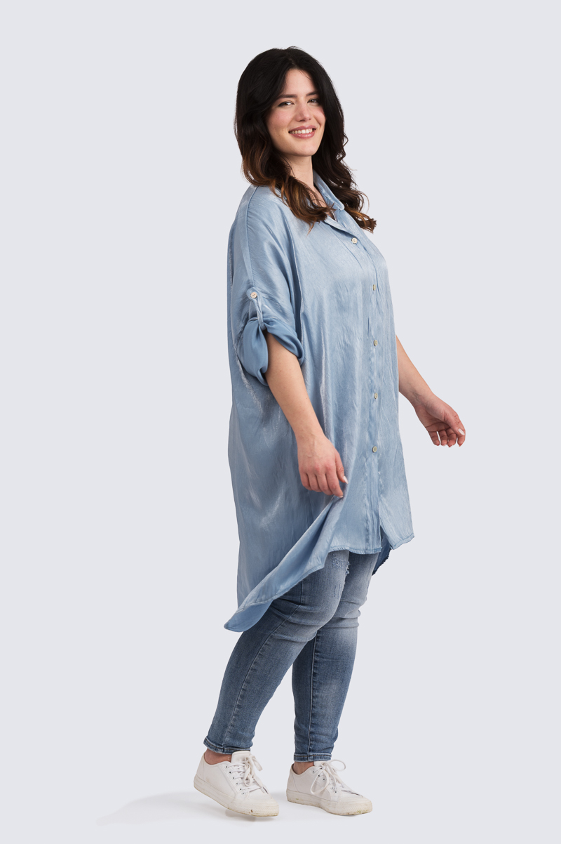 Satiini pitkä paitis - sininen - Image 2