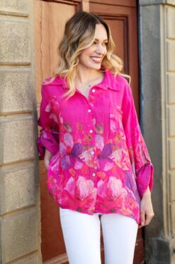 Kukkanitty pellavapaitis  - pinkki