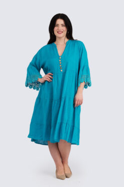 Alba pellavamekko - turkoosi