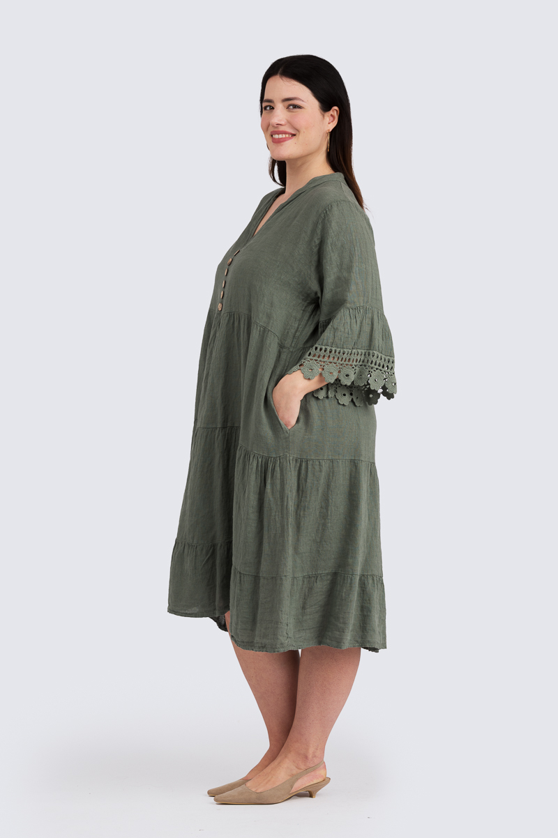 Alba pellavamekko - oliivi - Image 2