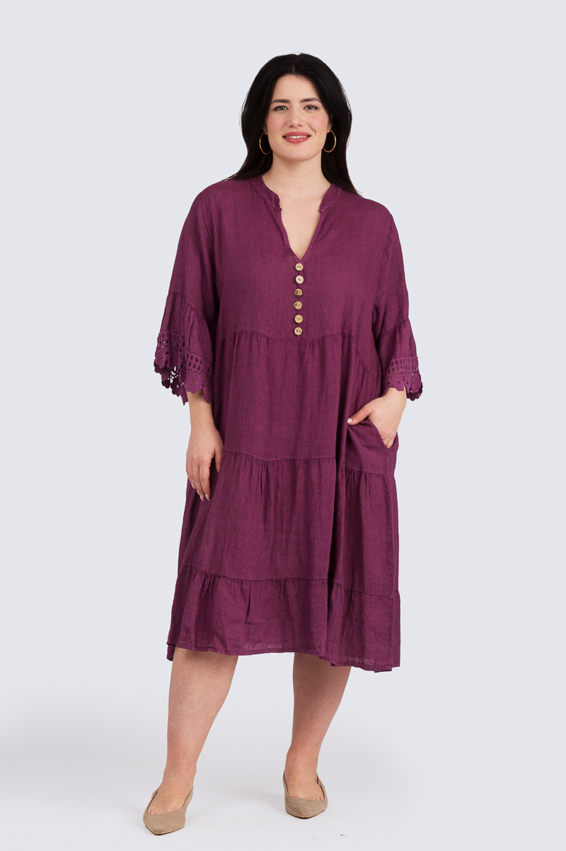 Alba pellavamekko - luumunpunainen - Image 2