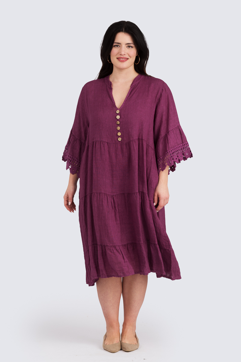 Alba pellavamekko - luumunpunainen