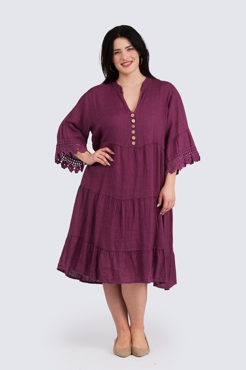 Alba pellavamekko - luumunpunainen - Image 3