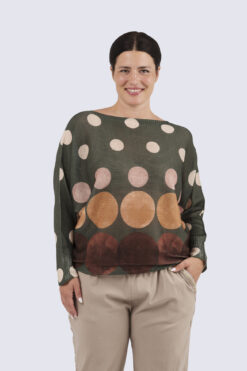 Carmela print neule - Pallo- vihreä