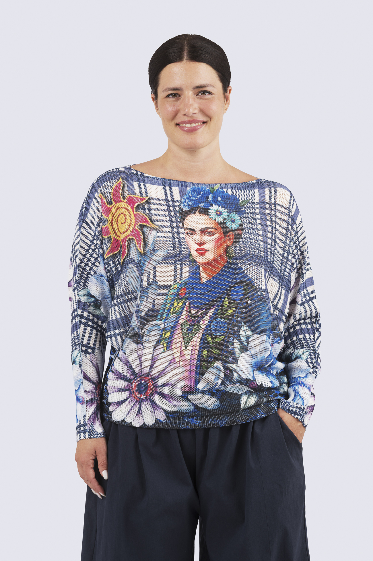 Carmela print neule - Frida- sininen