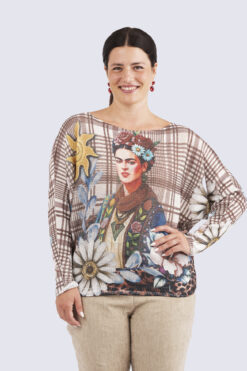 Carmela print neule - Frida- ruskea