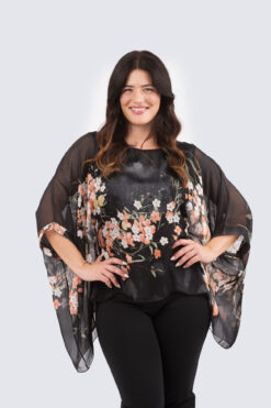 Silk poncho - sakura- musta